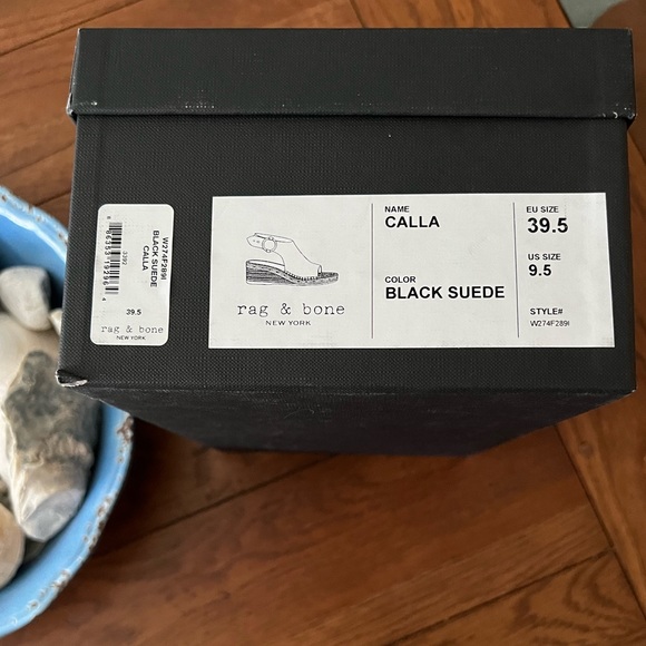 NWT $395 rag & bone | Calla | Suede Wedge Sandals in Black | Size 9.5 - Picture 7 of 11
